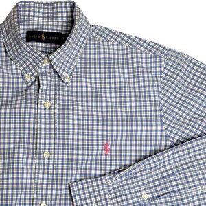 Ralph Lauren Blue Plaid Button Down Shirt - Pink Pony Men’s Sz Small